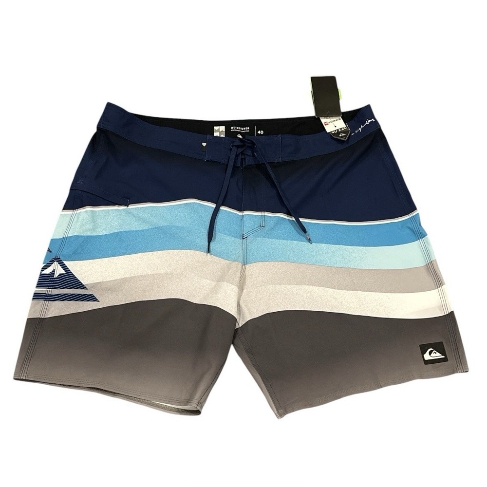 Quiksilver Highline Slab 20 Boardshorts Sz 40x20 Multi Tone Wave Stripe